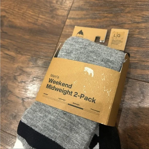 NWT BURTON MENS Weekend Midweight Socks 2-Pack Gray White Black Large 10.5-13.5 - Picture 2 of 6